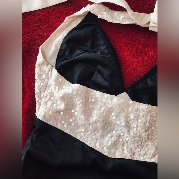 NEW PADDED Tie Knot Halter Satin silk+chiffon dress - Picture 3 of 7